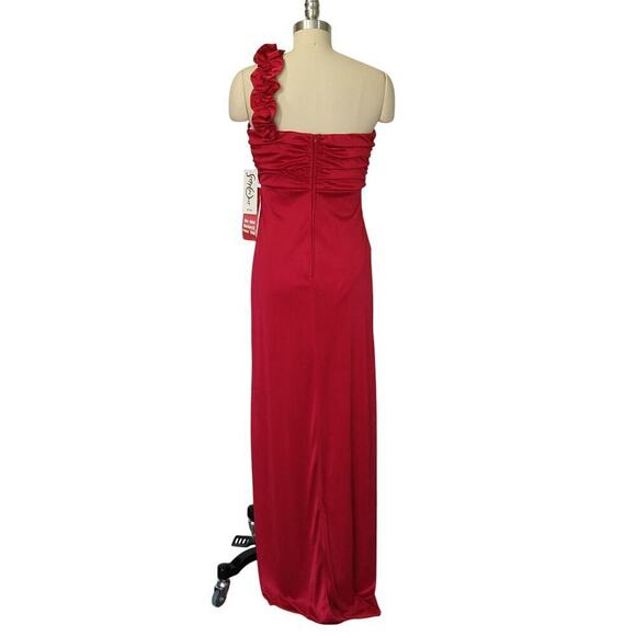 Vintage Y2K Prom Dress Maxi Gown Red Satin Size S M New Rosette One Shoulder - Picture 8 of 9